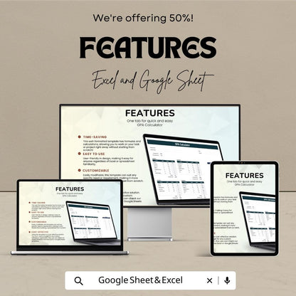 GPA Calculator Sheet | Excel and Google Sheet Template | Track Grades & Calculate GPA | Customizable | Easy to Use