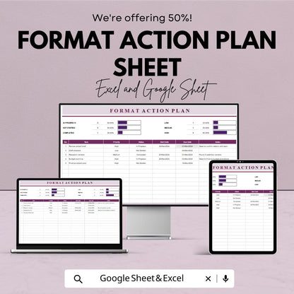 Format Action Plan Sheet - Google Sheets Template for Personal & Professional Goals - Task Tracker, Action Plan, Progress Monitoring