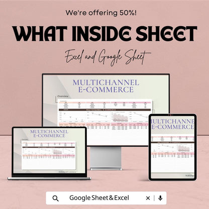 Multichannel E-commerce Dashboard Template, Online Store Sales Tracker, Excel & Google Sheets E-commerce Analytics Spreadsheet