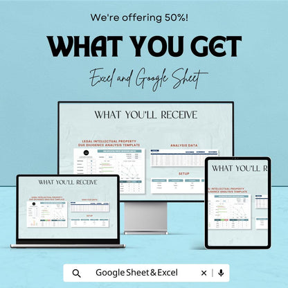 Legal Intellectual Property Due Diligence Analysis Sheet - Google Sheet Template for IP Management - Patent & Trademark Evaluation