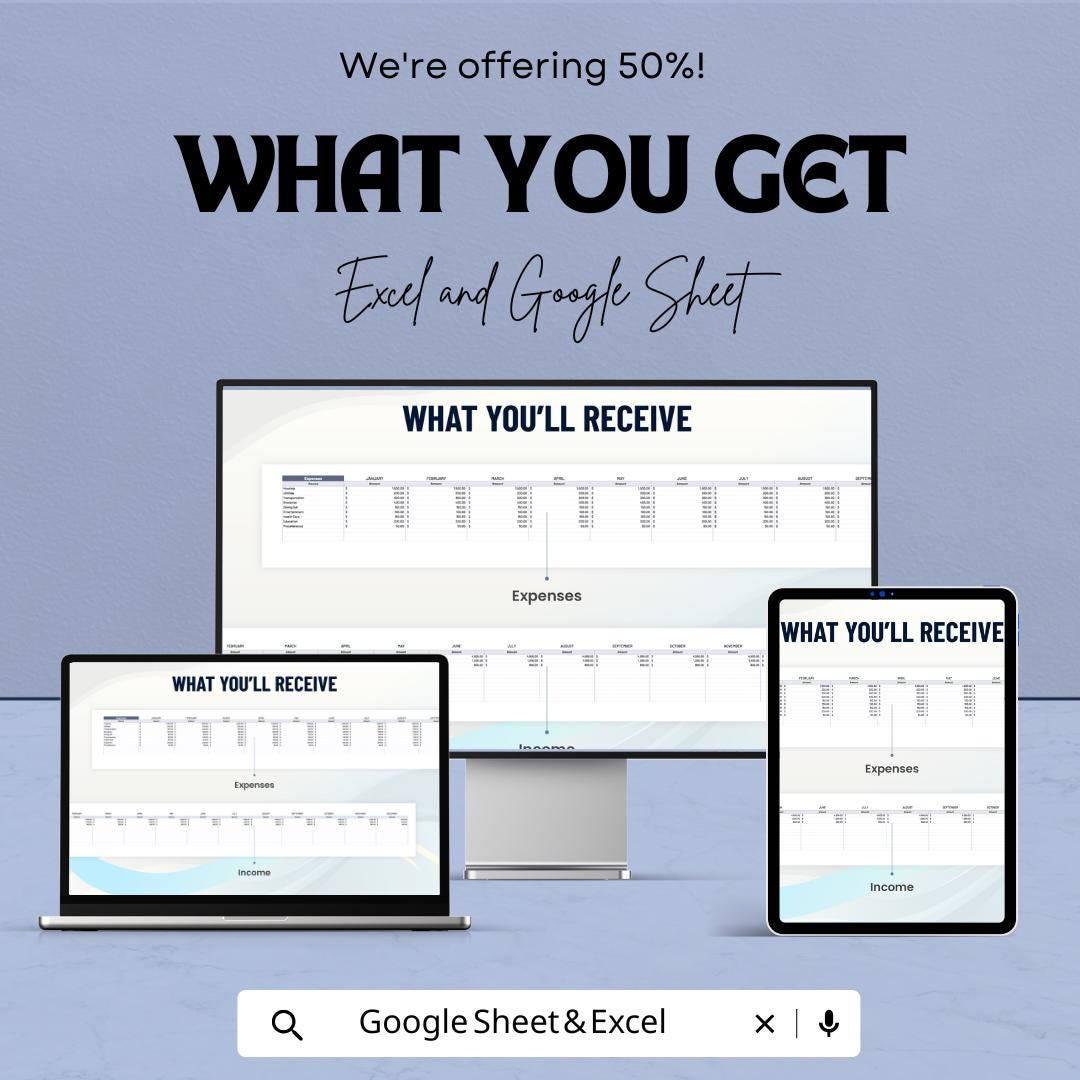 Budget Workbook Sheet - Personal Budget Planner, Expense Tracker, Google Sheet & Excel Template for Financial Planning
