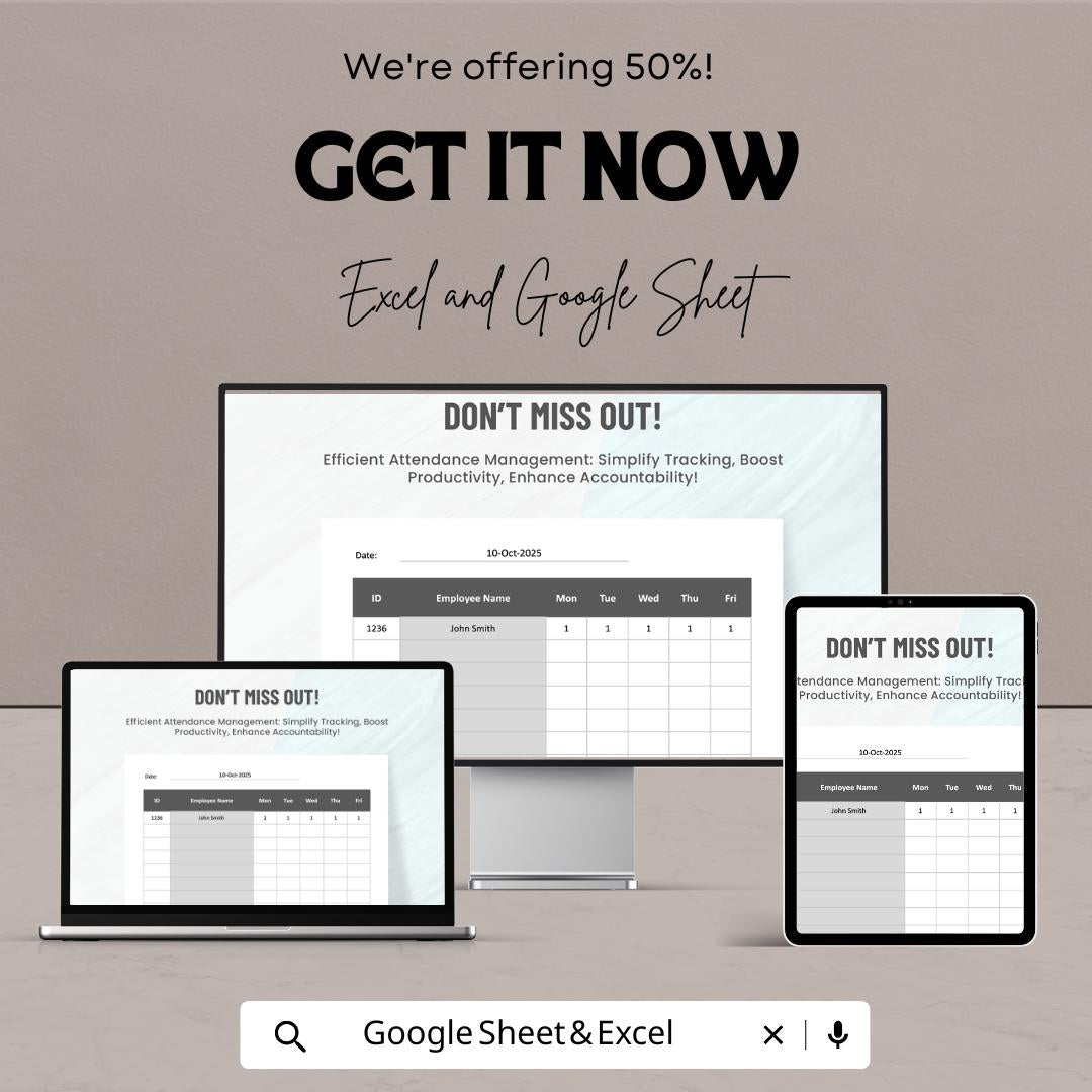 Employee Attendance Sheet Template | Staff Attendance Tracker | Daily & Monthly Attendance Log | Printable Attendance Record