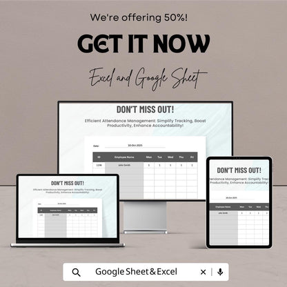 Employee Attendance Sheet Template | Staff Attendance Tracker | Daily & Monthly Attendance Log | Printable Attendance Record