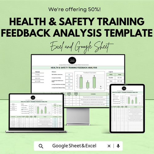 Health & Safety Training Feedback Analysis Template | Excel and Google Sheets | Safety Report | Employee Training Evaluation Tool