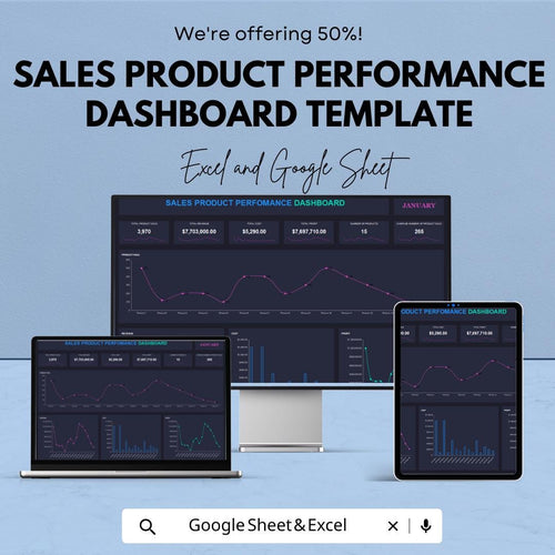 Sales Product Performance Dashboard Template | Sales Analytics Excel Dashboard | Business KPI Tracker | Google Sheet Sales Report |