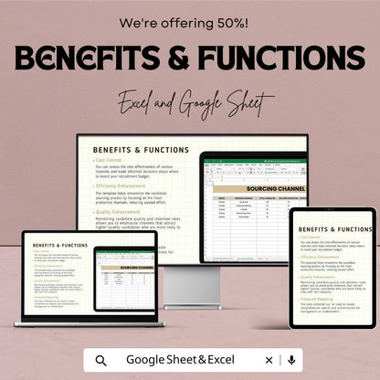Candidate Sourcing Metrics HR Template | Excel & Google Sheets | Recruitment Analytics Dashboard | Hiring KPI Tracker