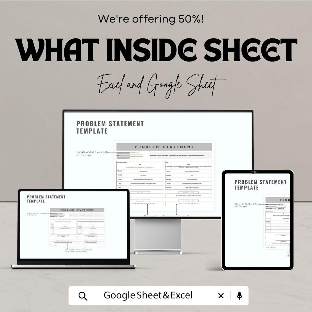 Problem Statement Sheet Template | Google Sheets | Project Planning & Analysis Tool | Editable Download | Business and Academic Use