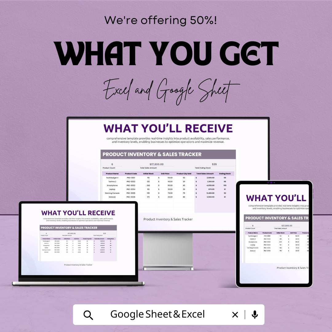 Product Inventory and Sales Tracker Sheet | Excel and Google Sheets | Stock and Order Log | Sales Report Template | Instant Download