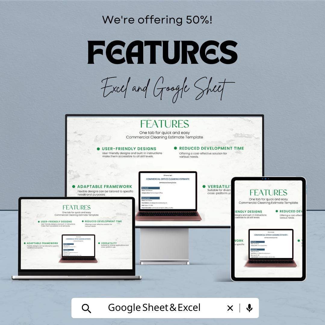 Commercial Cleaning Estimate Template | Cleaning Service Quote Sheet | Google Sheets & Excel Estimate Form | Office Cleaning Quote