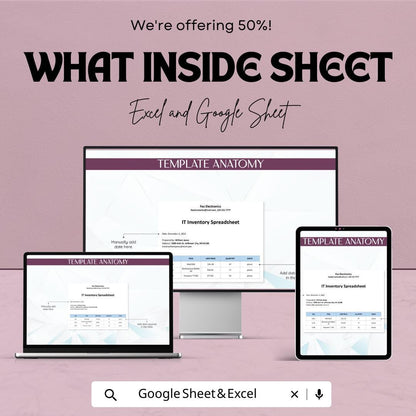 IT Inventory Spreadsheet Template |  IT Asset Tracker | Hardware & Software Inventory Log | IT Asset Management Sheet