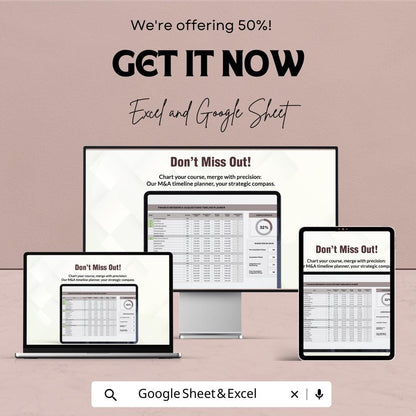 Finance Mergers and Acquisitions Timeline Planner Sheet | Excel & Google Sheets Template for Efficient Project Planning