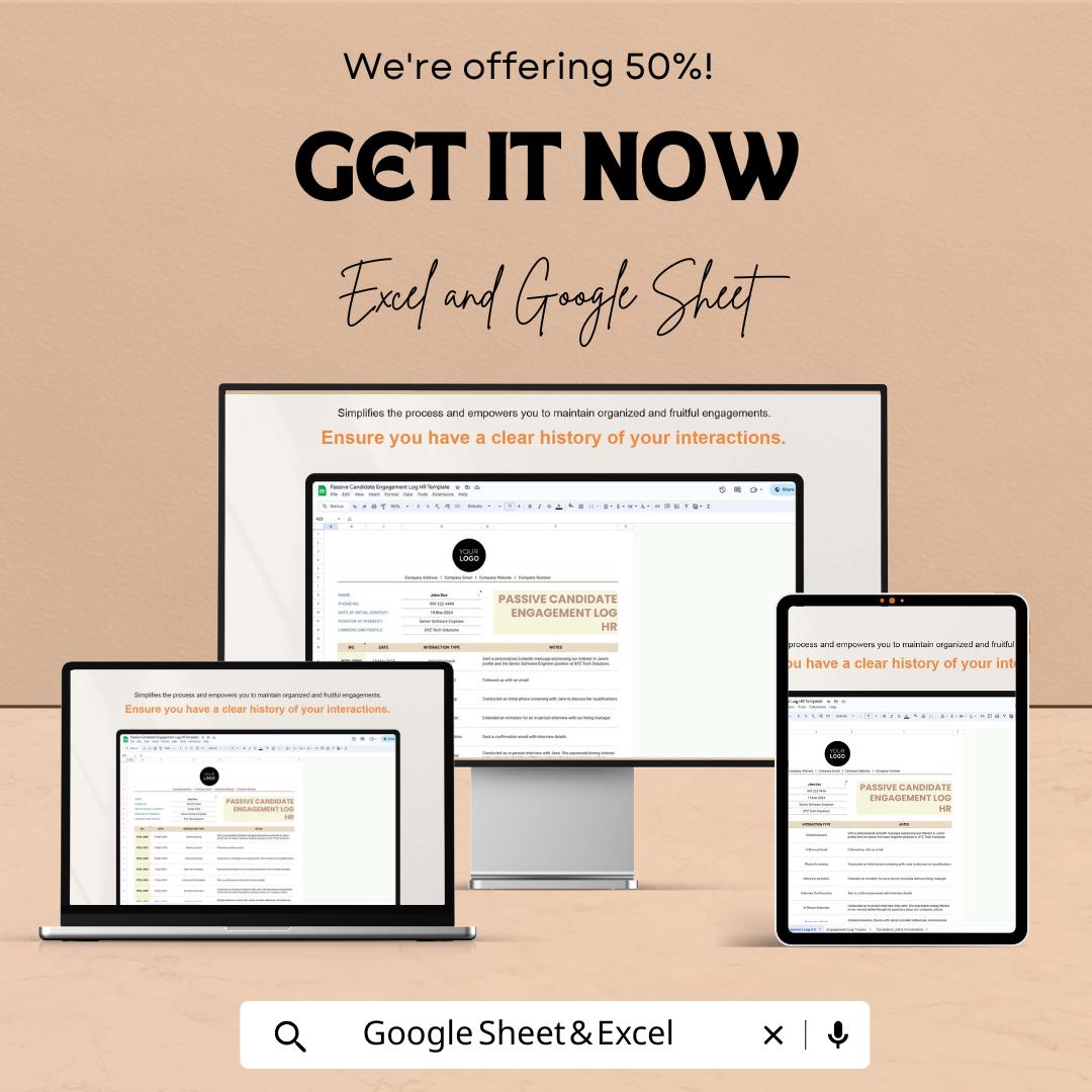 Passive Candidate Engagement Log HR Template | Recruitment Tracker Spreadsheet | Talent Pipeline CRM | Excel & Google Sheets Hiring Log