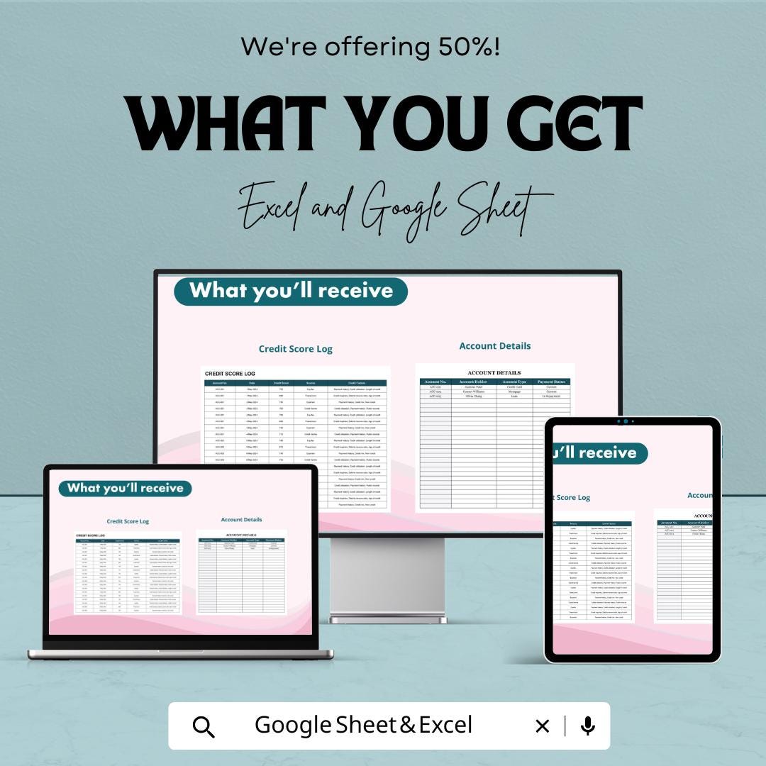 Finance Credit Score Tracking Template | Credit Score Log | Automated Credit Tracker | Financial Score Management Tool
