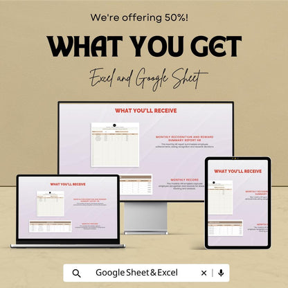 Monthly Recognition and Rewards Summary Report | HR Template for Excel & Google Sheets | Employee Recognition Tracker