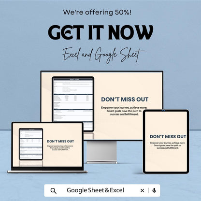 SMART Goals Spreadsheet Template | Goal Tracker Spreadsheet | Productivity Planner | Task Manager Template