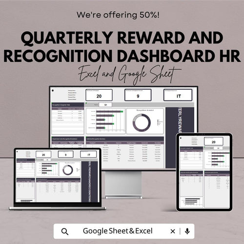 HR Reward & Recognition Dashboard | Quarterly Employee Tracker | Excel and Google Sheets | Motivation and KPI Dashboard | Instant Download