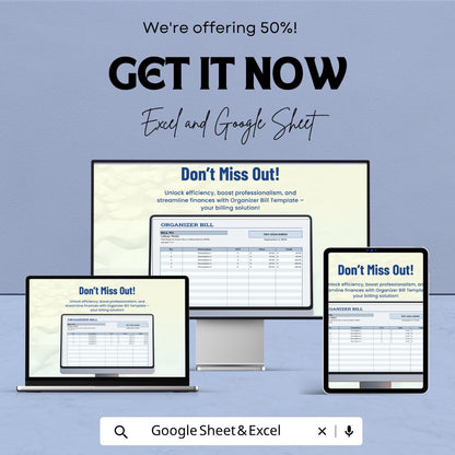 Organizer Bill Template for Excel & Google Sheets | Invoice Tracker Spreadsheet | Bill Organizer Planner | Editable Billing Template