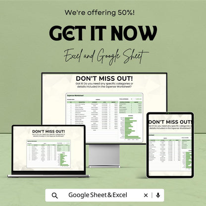Expense Worksheet Template Excel, Business Expense Tracker, Budget Spreadsheet, Expense Report Sheet, Google Sheets Finance Tracker