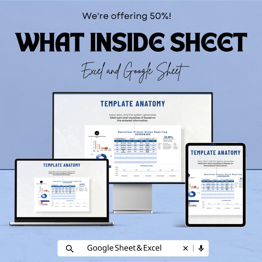 Operations Project Status Reporting Dashboard Template | KPI Dashboard | Business Progress Report | Project Management Spreadsheet