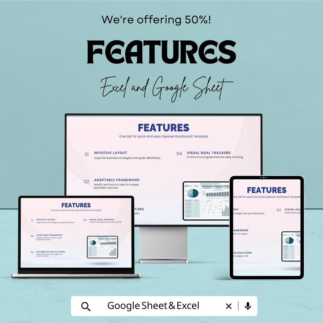 Expense Dashboard Template for Excel and Google Sheets | Monthly Budget & Expense Tracker | Business Finance Spreadsheet