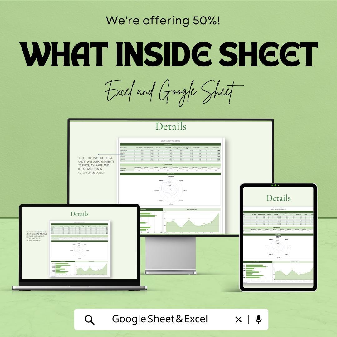 Sales Target Tracking Template | Sales Performance Dashboard | Revenue Tracker Spreadsheet | Sales Analytics Report