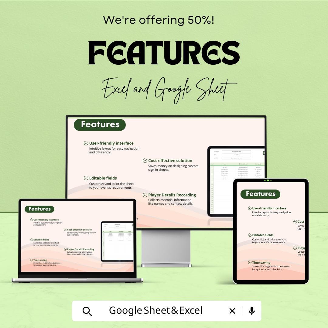 Event Registration Participant Sign-In Sheet | Excel & Google Sheets Template | Event Management Tool | Attendance Tracking |