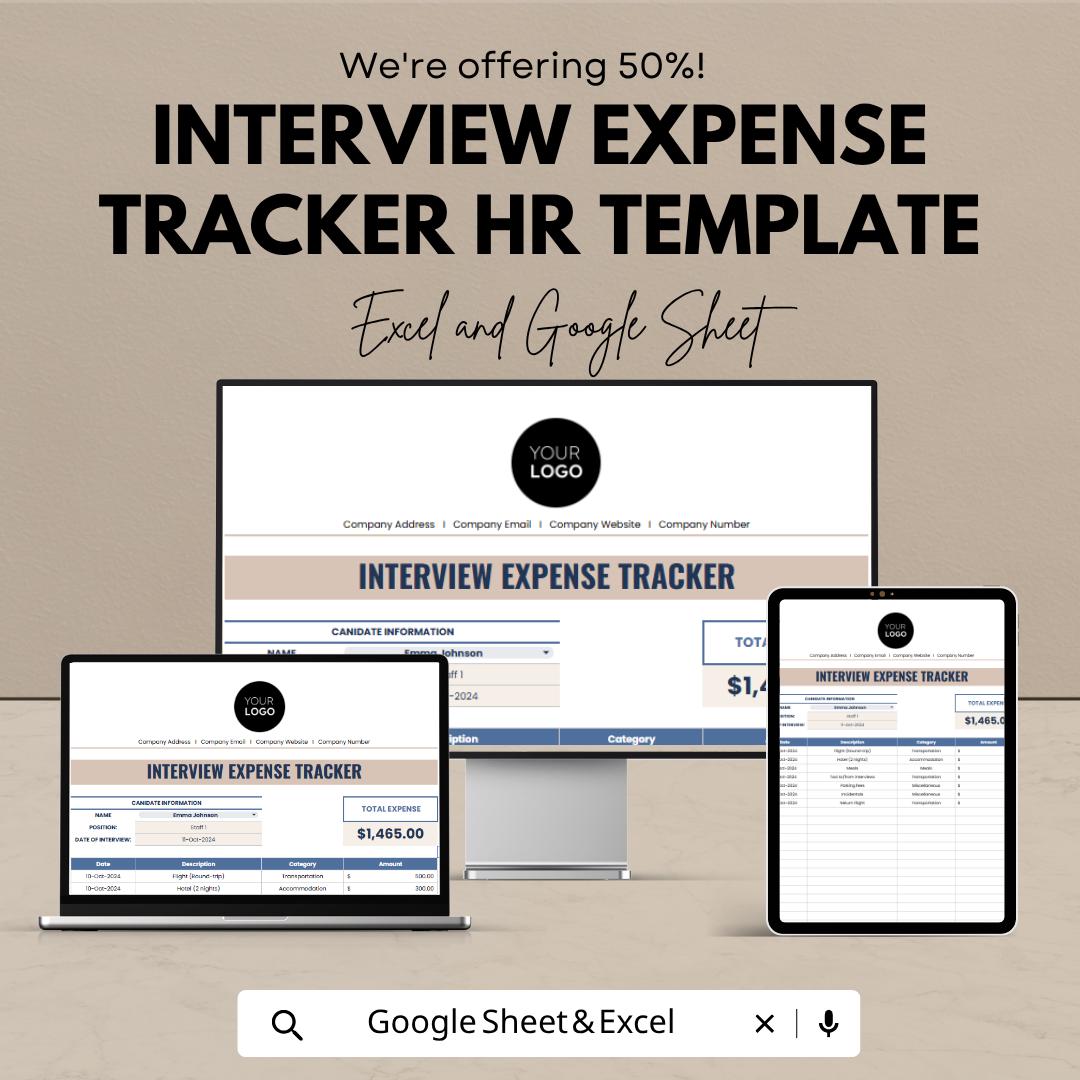 Interview Expense Tracker Template | Recruitment Cost Tracker | Hiring Budget Spreadsheet | HR Expense Planner | Hiring Management Tool