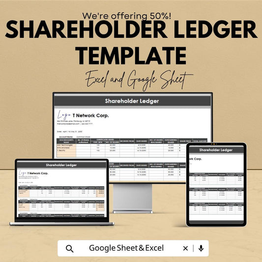 Shareholder Ledger Template Excel Google Sheets | Stock Ownership Tracker | Corporate Share Register | Investor Record Spreadsheet