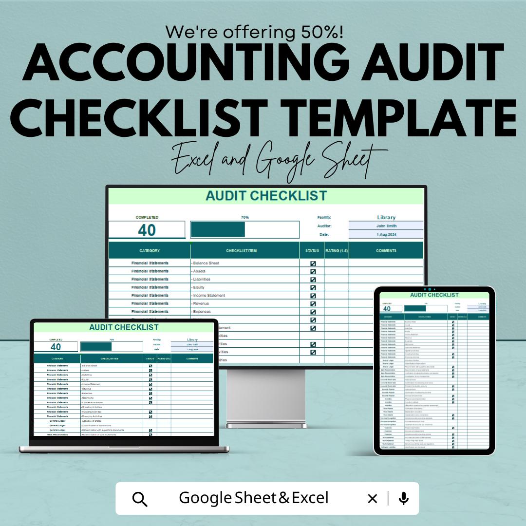 Accounting Audit Checklist Template | Financial Audit Tracker | Audit Management Spreadsheet | Excel & Google Sheets | Accounting Checklist