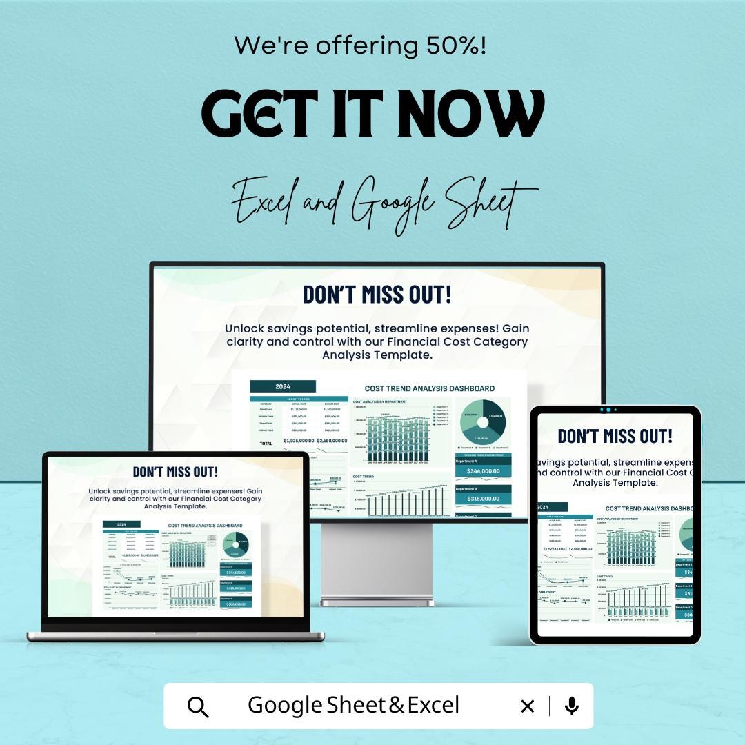 Financial Cost Trend Analysis Dashboard | Google Sheets for Business Cost Management | Real-Time Data Visualization & Customizable Metrics