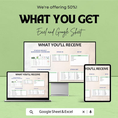 Startup Inventory Management System Template | Inventory Dashboard and Stock Tracker | Excel & Google Sheets