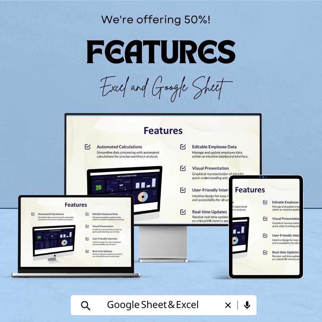 HR Dashboard | Excel and Google Sheets Template for Employee Data & Performance Tracking | Workforce Analytics and HR Management Tool