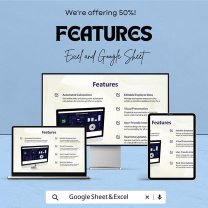 HR Dashboard | Excel and Google Sheets Template for Employee Data & Performance Tracking | Workforce Analytics and HR Management Tool
