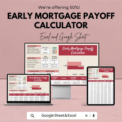 Early Mortgage Payoff Calculator | Excel & Google Sheets Mortgage Tracker | Extra Payment Calculator | Home Loan Amortization Planner