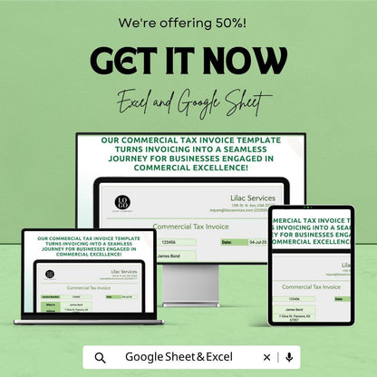 Commercial Tax Invoice Template | Business Invoice Spreadsheet | Tax Invoice Template | Excel & Google Sheets | Professional Invoice Tracker