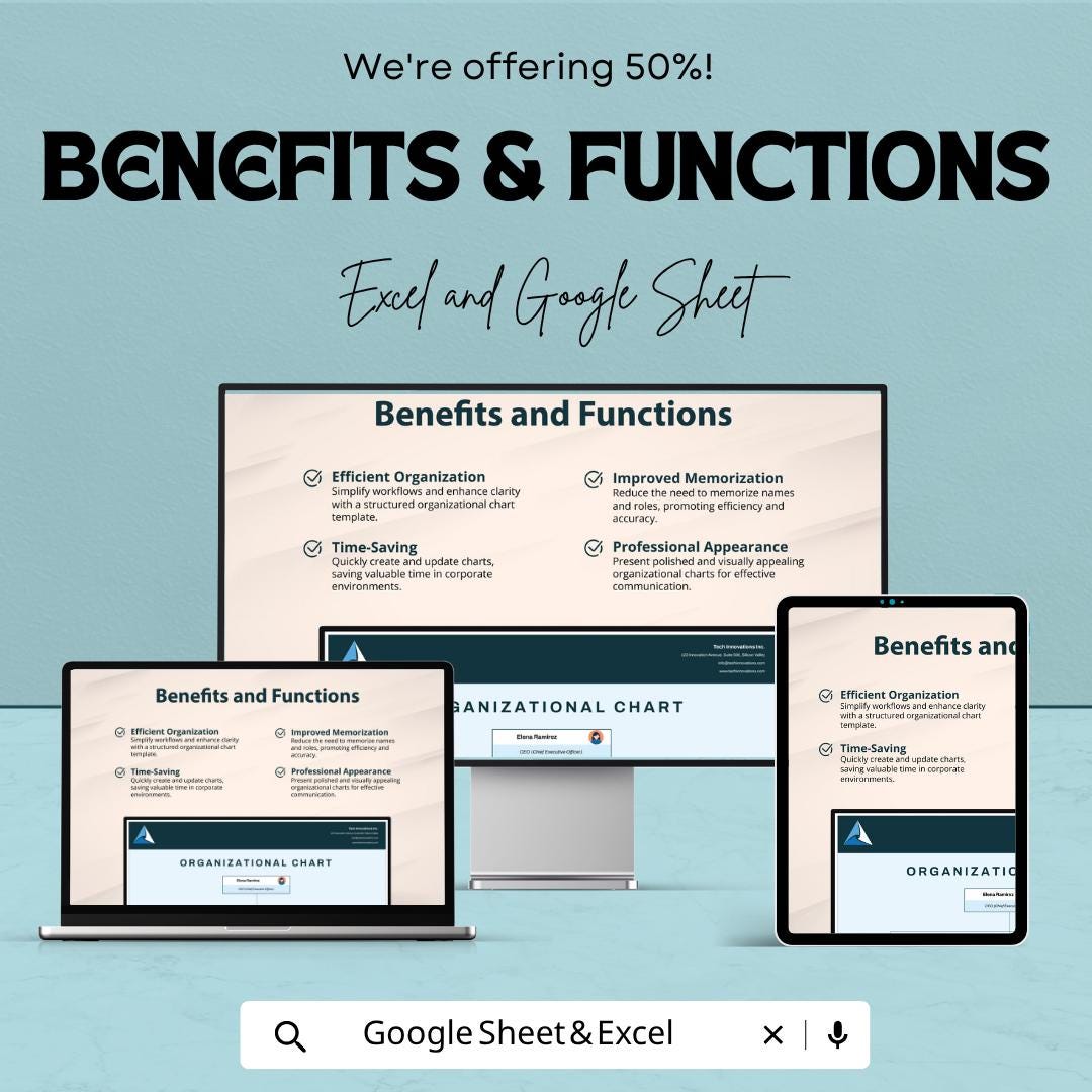 Corporate Organizational Chart Template | Org Chart Excel & Google Sheets | Company Hierarchy Chart | Employee Structure Template |