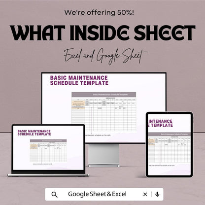 Basic Maintenance Schedule Template | Excel and Google Sheets | Task Scheduling & Efficiency Improvement