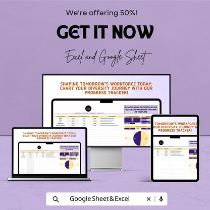 Demographic Representation Goals & Progress Tracker HR Template | Diversity and Inclusion Spreadsheet | HR Analytics Dashboard