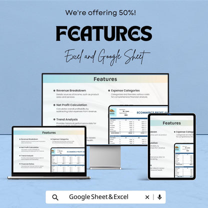 Ecommerce Profit and Loss Sheet | Excel & Google Sheets Template | Ecommerce Financial Tracking Dashboard | Ecommerce Accounting Template |