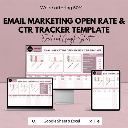 Email Marketing Open Rate and CTR Tracker Template | Email KPIs Dashboard | Click Through Rate Tracking Sheet