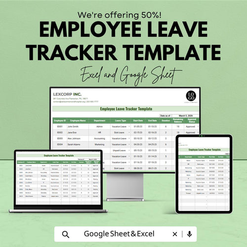 Employee Leave Tracker Template | HR Leave Management Spreadsheet | Excel & Google Sheets PTO Tracker | Staff Vacation and Sick Leave Log