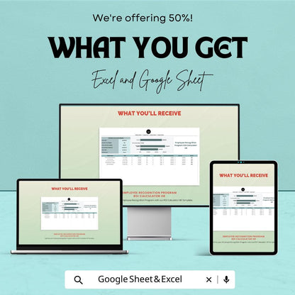 mployee Recognition Program ROI Calculator HR Template | HR Roi Analysis Tool | Excel and Google Sheets Recognition Tracker