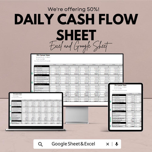 Daily Cash Flow Sheet Template - Excel and Google Sheets - Track Income, Expenses, Net Cash - Editable & Instant Download
