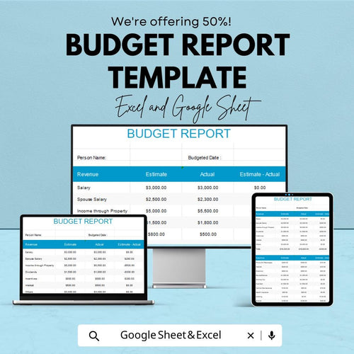 Budget Report Template | Excel & Google Sheets | Monthly Financial Tracker | Income Expense Report | Editable Budget Spreadsheet