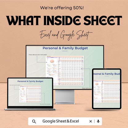 Personal & Family Budget Sheet | Monthly Budget Planner Excel and Google Sheets | Income Expense Tracker | Financial Planning Template