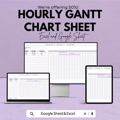 Hourly Gantt Chart Template - Excel & Google Sheets - Project Planning Schedule - Customizable Project Timeline - Time Management Tool