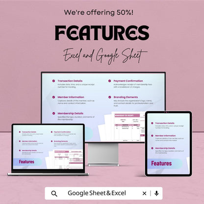 Membership Fee Receipt Template | Google Sheet & Excel | Digital Membership Fee Receipt Tracker | Instant Download