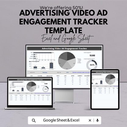 Advertising Video Ad Engagement Tracker Template | Video Ad Metrics Dashboard | Engagement Analytics Spreadsheet | Ad Performance Tracker