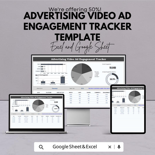 Advertising Video Ad Engagement Tracker Template | Video Ad Metrics Dashboard | Engagement Analytics Spreadsheet | Ad Performance Tracker