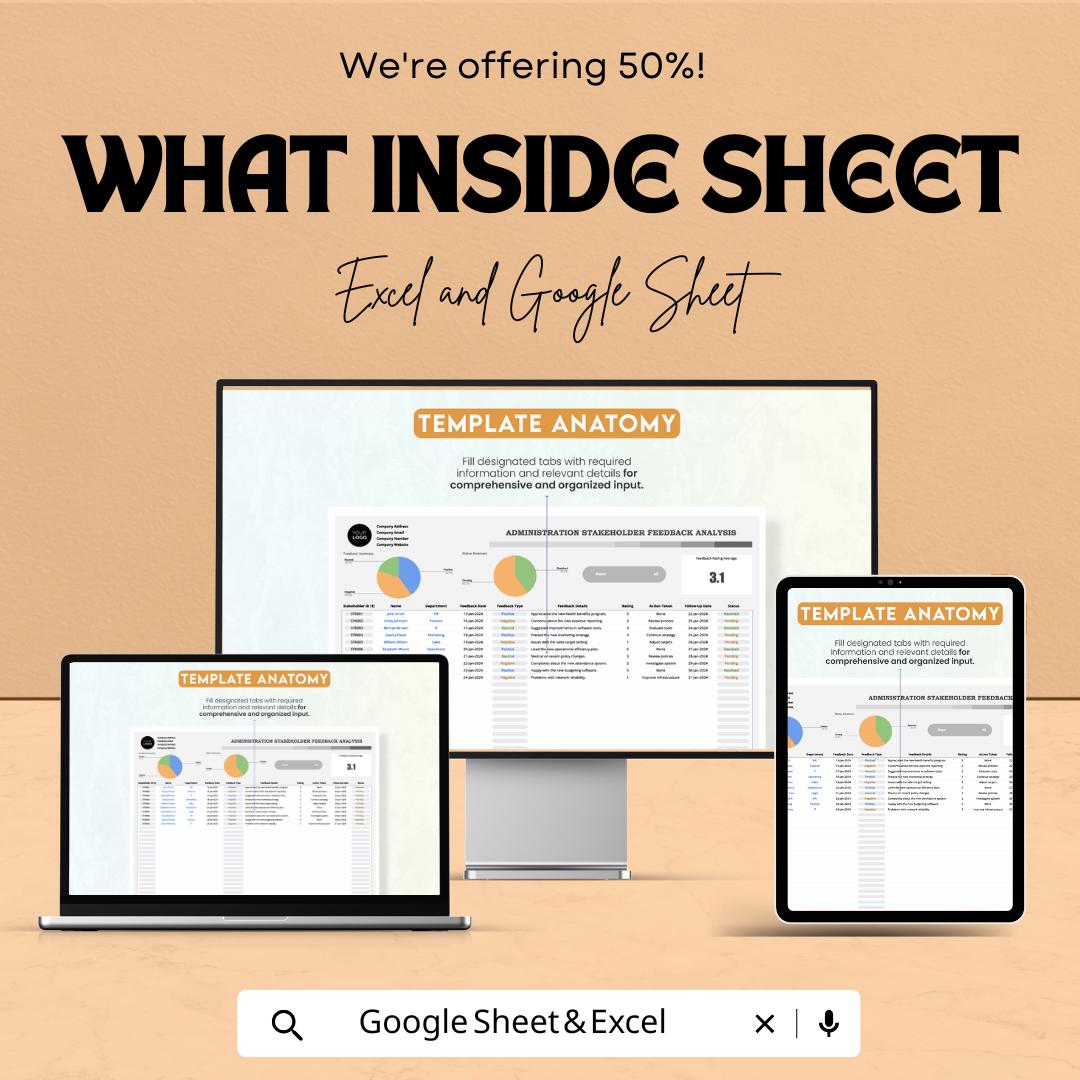 Administration Stakeholder Feedback Analysis Sheet - Google Sheets & Excel Template for Efficient Data Collection and Analysis